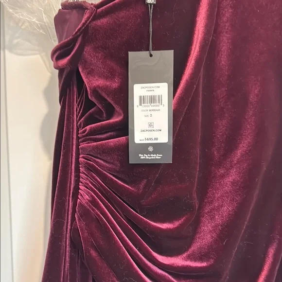 Zac PosenAsymmetric Long-Sleeve Mock-Neck Velvet Dress